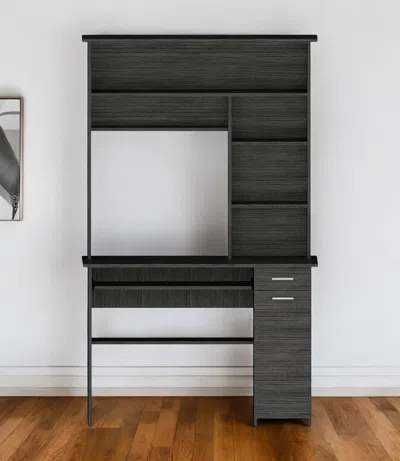 Hivvago 43" Gray Computer Desk With Hutch In Black
