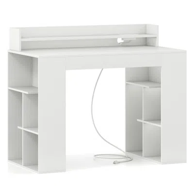 Hivvago 43 Inch Computer Desk With Power Outlets And 2 Bookcases-white
