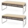 Hivvago 43 Inch Patio Rectangle Ottoman Pack Of 2 With Metal Legs And Seat Cushion-beige In Brown