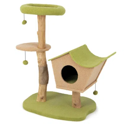 Hivvago 43 Inch Wooden Cat Tree With Padded Top Perch In Multi