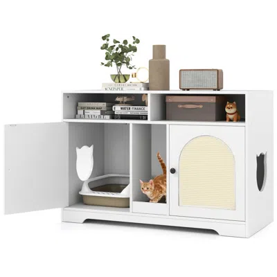Hivvago 43 Inches Cat Litter Box Enclosure With Storage And Double Rooms In White
