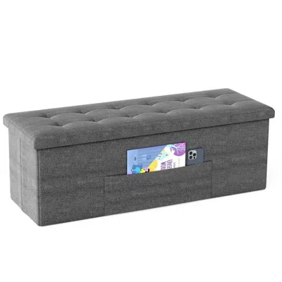 Hivvago 43 Inches Folding Storage Ottoman Bench Linen End Of Bed Bench With Padded Seat In Gray