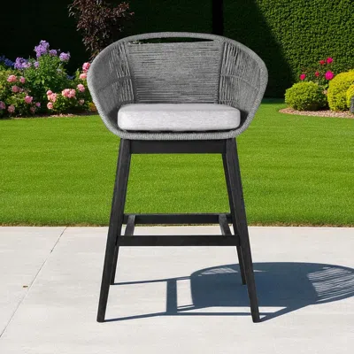 Hivvago 43" Light Gray Solid Wood Low Back Outdoor Bar Height Chair With Footrest