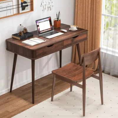 Hivvago 43.5 Inch Computer Desk With 2 Drawers For Small Spaces-walnut