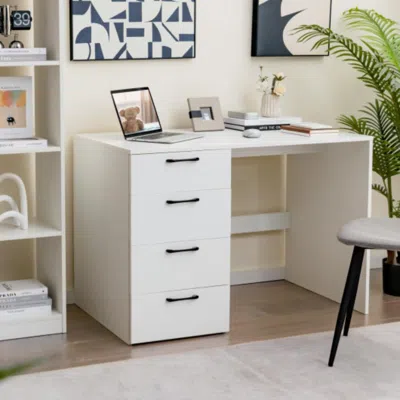 Hivvago 43.5 Inch Computer Desk With 4 Large Drawers-white