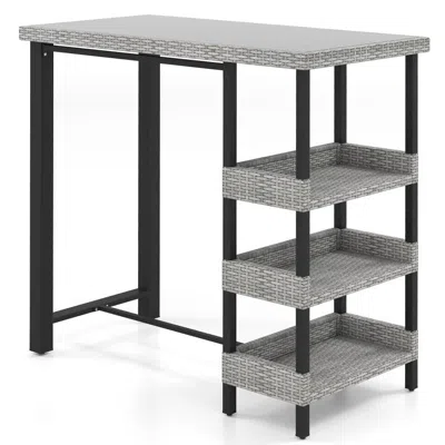 Hivvago 43.5 Inch Outdoor Bar Table With Tempered Glass Top