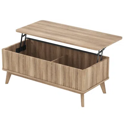 Hivvago 43.5" Rectangle Wooden Fluted Lift Top Coffee Table
