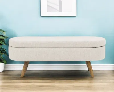 Hivvago 44" Beige And Brown Linen Upholstered Storage Bench With Flip Top In Gray