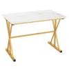 Hivvago 44 Inches Sintered Stone Dining Table With Metal Frame And Faux Marble Tabletop-white In White