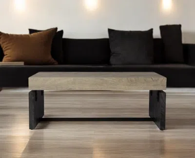 Hivvago 44" Natural And Black Chunky Wood With Iron Coffee Table In Brown