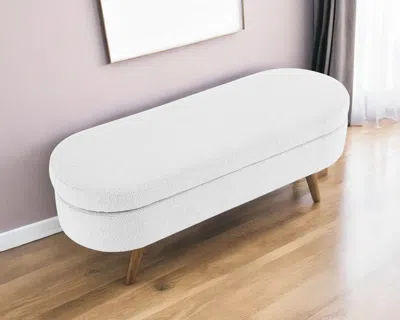 Hivvago 44" White And Brown Linen Upholstered Storage Bench With Flip Top