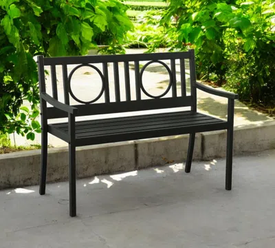 Hivvago 45" Black Metal Geometric Back Garden Patio Bench