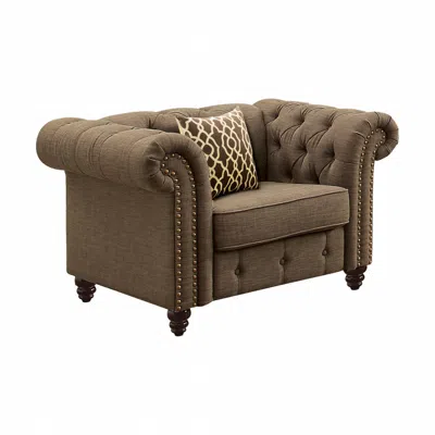Hivvago 45" Brown And Black Linen Tufted Chesterfield Chair And Toss Pillow