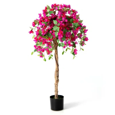 Hivvago 4.5 Feet Artificial Azalea Tree With Cement Pot In Black
