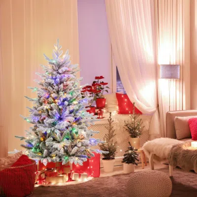 Hivvago 4.5 Feet Flocked Christmas Tree With 8 Lighting Modes And Multi-color Led Lights-4.5 Ft