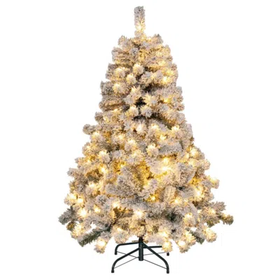 Hivvago 4.5 Feet Pre-lit Premium Snow Flocked Christmas Tree With 150 Lights In Gold