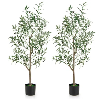 Hivvago 4.5 Feet Tall Artificial Olive Tree Fake Potted Trees With Realistic Fruits-set Of 2