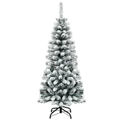 Hivvago 4.5 Feet Unlit Hinged Snow Flocked Artificial Pencil Christmas Tree With 242 Branch In Gray