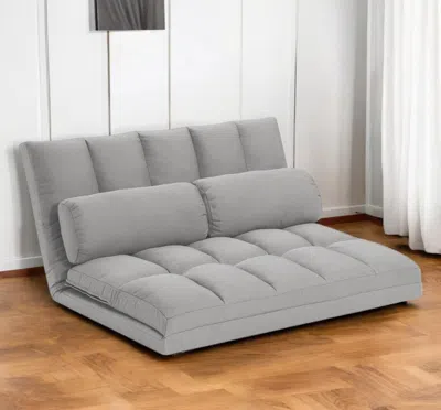 Hivvago 45" Gray Futon Convertible Sleeper Loveseat And Toss Pillows
