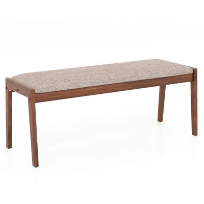 Hivvago 45 Inch Farmhouse Backless Bench With Rubber Wood Legs And Fabric Padded Seat-beige