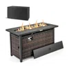 Hivvago 45 Inch Propane Rattan Firepit Table With Glass Stones And Protective Cover-mixed Brown