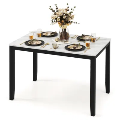 Hivvago 45 Inch Rectangular Mid Century Dining Table With Faux Marble Tabletop For 4 People-black & White
