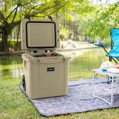Hivvago 45 Quart Cooler Towable Ice Chest-brown In Neutral
