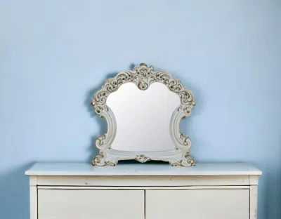 Hivvago 45" White Abstract Wood Framed Mounted Dresser Mirror