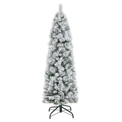 Hivvago 4.5/6/7 Feet Christmas Tree With 258 Branch Tips And 100 Incandescent Lights-flocked And Slim-4.5 Ft In White