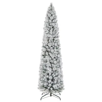 Hivvago 4.5/6/7 Feet Christmas Tree With 258 Branch Tips And 100 Incandescent Lights-flocked And Slim-7 Ft In White