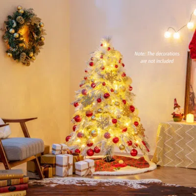 Hivvago 4.5/6/7 Feet Pre-lit Snow Flocked Christmas Tree With Warm White Led Lights-4.5 Ft