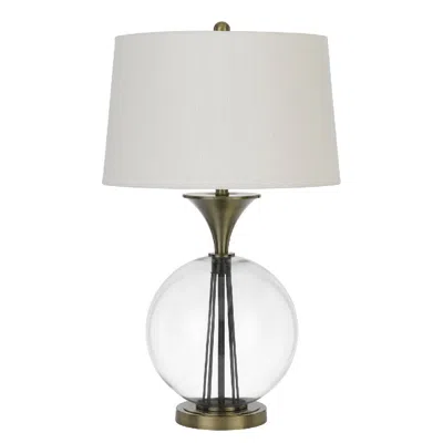 Hivvago 46 Inch Metal And Glass Globe Table Lamp, Dimmer, Brass Finish In White