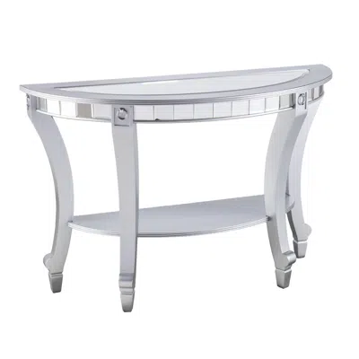 Hivvago 46" Silver Mirrored Glass Half Circle Console Table With Storage In White