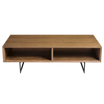 Hivvago 47" Brown And Black Wood And Metal Sled Coffee Table With Two Shelves