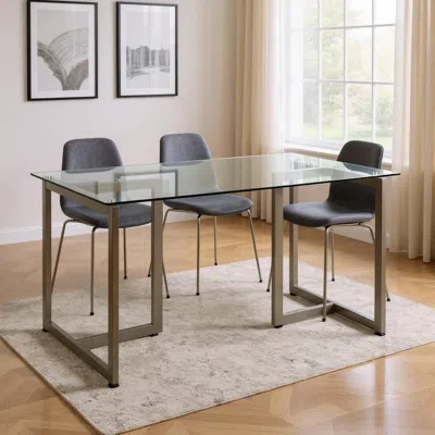 Hivvago 47" Clear And Gold Glass And Stainless Steel Sled Base Dining Table In Multi