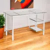 Hivvago 47" Clear And Silver Glass And Metal Writing Desk In White