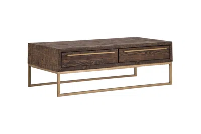 Hivvago 47" Dark Brown And Gold Metal Coffee Table With Drawer
