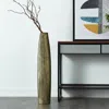 Hivvago 47" Gold Tapered Ceramic Floor Vase In Green