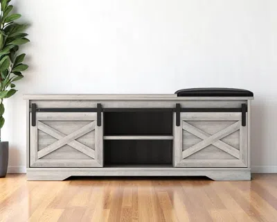 Hivvago 47" Gray And Black Wood And Faux Leather Storage Bench With Shelves In Neutral
