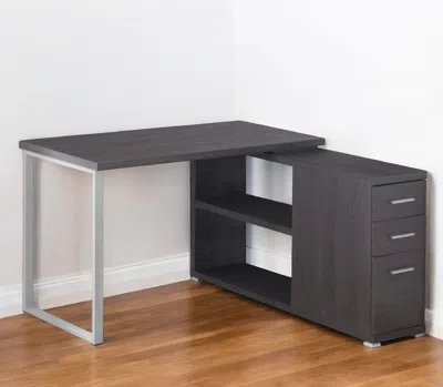 Hivvago 47" Gray And Silver L Shape Computer Desk With Three Drawers