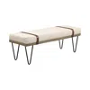 Hivvago 47 Inch Accent Bench, Faux Leather Straps, Black Hairpin Legs, Beige Fabric