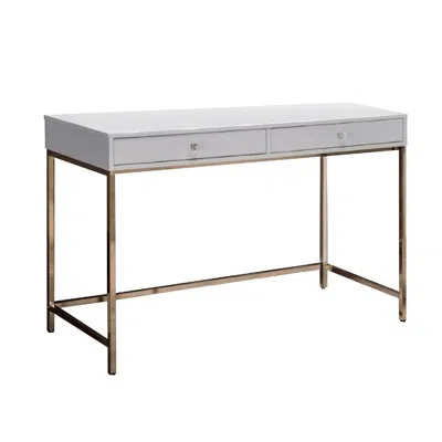 Hivvago 47 Inch Desk Console Table, 2 Drawers, Metal Frame, White, Gold