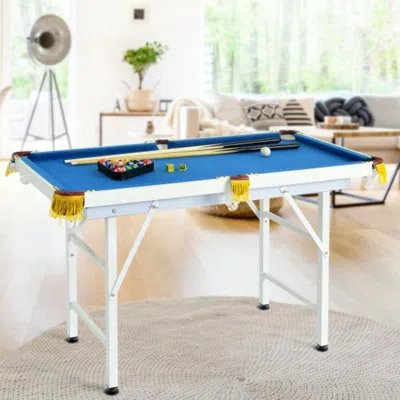 Hivvago 47 Inch Folding Billiard Table With Cues And Brush Chalk-blue