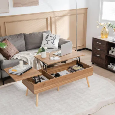 Hivvago 47 Inch Lift Top Coffee Table With 2 Hidden Compartments-brown