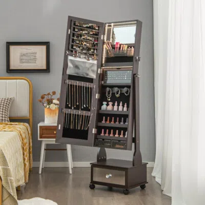 Hivvago 47 Inch Lockable Jewelry Cabinet Armoire With 3-color Led Lights-brown