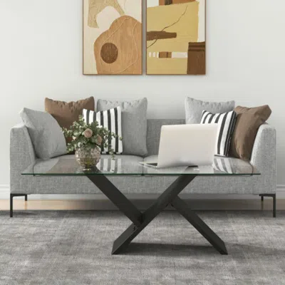 Hivvago 47 Inch Rectangle Glass Coffee Table Modern Center Table With Tempered Glass Tabletop-black