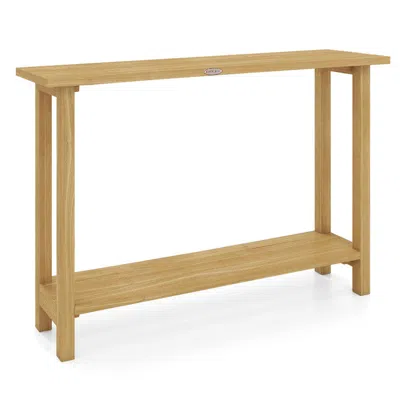Hivvago 47 Inch Solid Wood Console Table With Teak Wood Frame And Storage Shelf