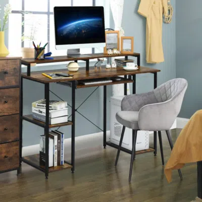 Hivvago 47 Inches Computer Desk Writing Study Table With Keyboard Tray ...