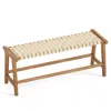 Hivvago 47 Inches Long Teak Wood Patio Bench With Weave Seat And Solid Wood Legs-natural In Brown
