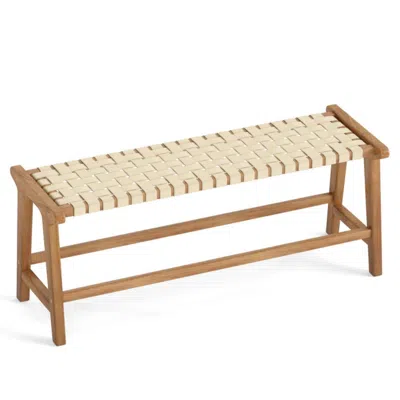 Hivvago 47 Inches Long Teak Wood Patio Bench With Weave Seat And Solid Wood Legs-natural In Brown